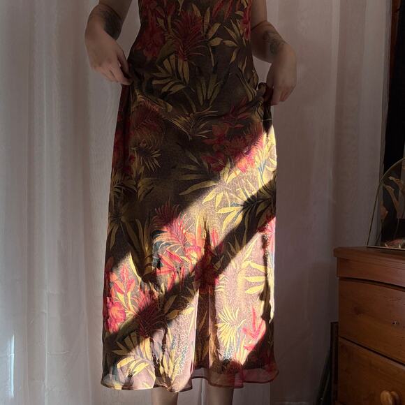 90s Karin Stevens Jungle Vibe Maxi Dress Cheetah Slip Lined Womens 10 Retro VTG - Picture 2 of 7